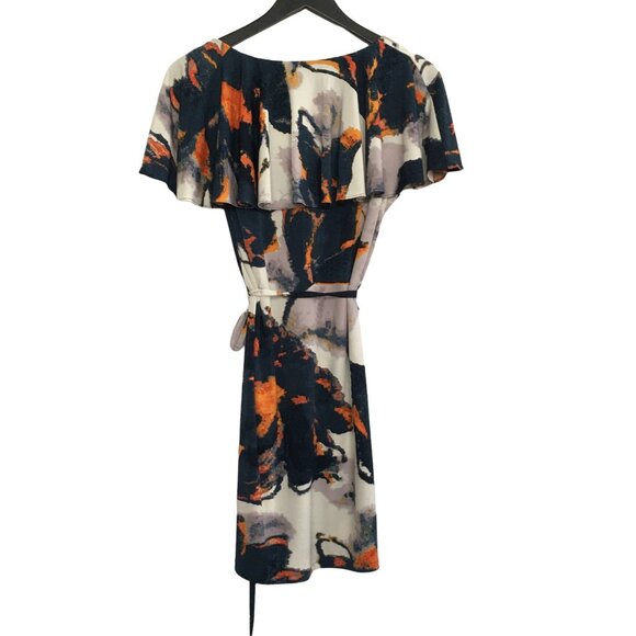 Ali Ro Womens Abstract Print Dress With Flutter Sleeves & Waist Tie Size 4 - Picture 5 of 7
